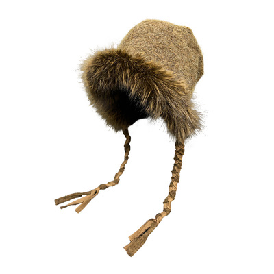 毛茸茸咖色复古针织护耳帽子女秋冬加厚保暖防寒显脸小百搭雷锋帽