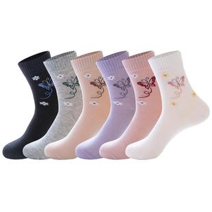 浪莎袜子女中筒袜春秋冬季全棉袜防臭吸汗运动纯棉袜四季女士短袜