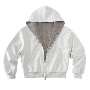 CoosRetro 美式复古双面穿连帽开衫男女通用千鸟格针织卫衣外套