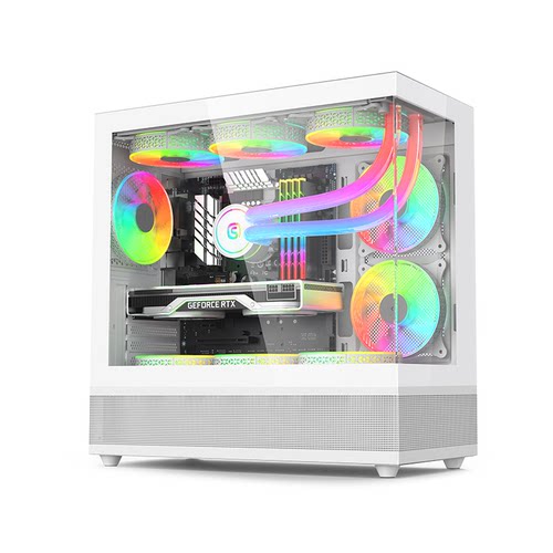 硕一 V930电脑机箱台式主机m-atx白色ATX全景侧透海景房360水冷