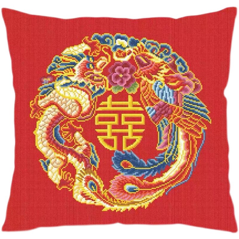 KS喜庆抱枕结婚龙凤呈祥十字绣