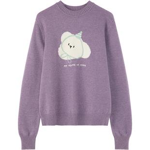 LAGOGO浪漫星途小狗提花针织衫女拉谷谷2025冬季新款紫色甜美毛衣