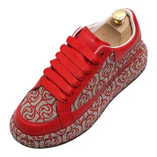 鞋子男款欧洲站时尚个性松糕鞋潮流百搭红色内增高厚底男士休闲鞋