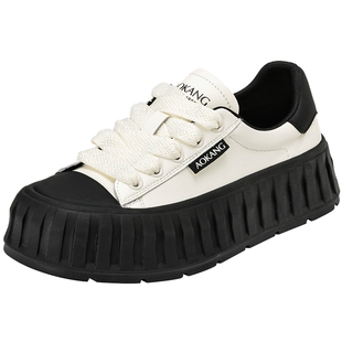 奥康女鞋 春季新款时尚厚底饼干帆布鞋百搭拼色运动休闲板鞋