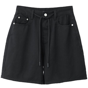 Amii全棉牛仔短裤女夏季2024新款宽松显瘦小个子直筒休闲女款裤子