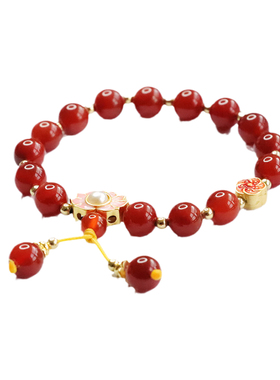 红玛瑙手串南红满天星莲花圆珠流苏手链珠宝男女士民族风饰品礼物