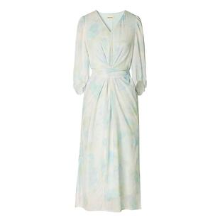 【到手189元】扭结印花小众法式设计感V领短袖连衣裙雪纺裙子女夏