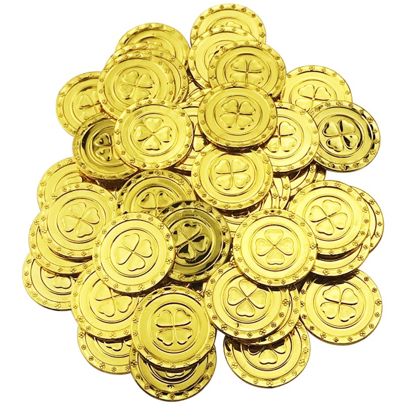 成人桌游筹码塑料游戏金币三四叶草幸运金币儿童玩具币镀金不掉色