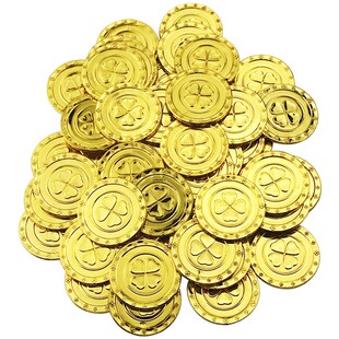 成人桌游筹码塑料游戏金币三四叶草幸运金币儿童玩具币镀金不掉色