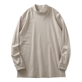 280G重磅纯棉打底衫男春秋款宽松纯色中领卫衣白色半高领长袖t恤