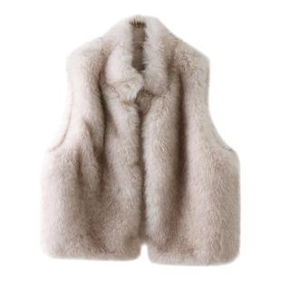 HAMYIHO 环保皮草外穿毛毛马甲女毛茸茸冬季背心外套短款无袖上衣