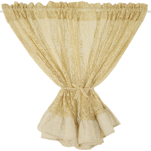 乡村复古麻布边奶油缕空钩针蕾丝缕空金线免打孔门帘粘贴魔术贴定