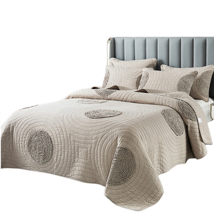 美式双面纯棉盘花床盖轻奢高级绗缝被三件套欧式高端床单四季通用