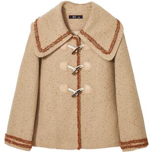 Oece复古减龄毛呢外套秋冬新款女装牛角扣毛呢子大衣短款