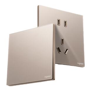 罗格朗开关插座面板维翼玫金玉钢化玻璃款空调斜五孔86型墙壁家用