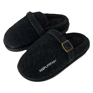 细细条 时尚皮带扣棉拖鞋男女ins高级感冬季情侣外穿百搭勃肯拖鞋