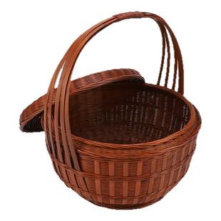 菜篮子手提篮竹编手工家用拜神带盖篮农用水果鸡蛋春节竹编竹篮子