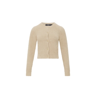 oneup毛绒针织短款开衫女秋季小个子通勤复古美式白色外套上衣