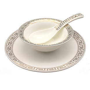 酒店摆台餐具四件套欧式饭店用品包厢创意金边盘碗碟餐具陶瓷套装