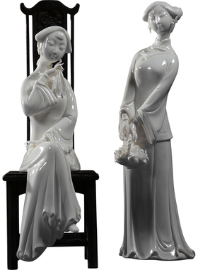 锵锵陶瓷仕女摆件客厅中式风摆件