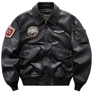 VIP翻领飞行员皮夹克男春秋季美式复古徽章机车服宽松pu皮衣外套