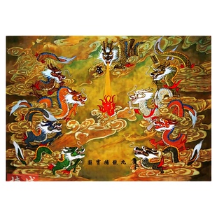 九龙图壁画中式藏式唐卡壁纸酒店大厅客厅背景墙布佛堂背景墙墙纸