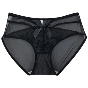 时尚性感女士网纱内裤蕾丝细带镂空蝴蝶结高弹中腰舒适内裤女