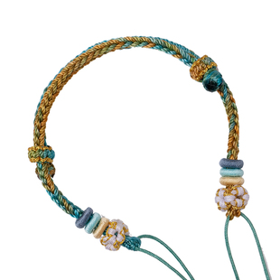 手工编织桃花结手绳女半成品diy可穿天珠手链蜜蜡绿松石黄金饰品