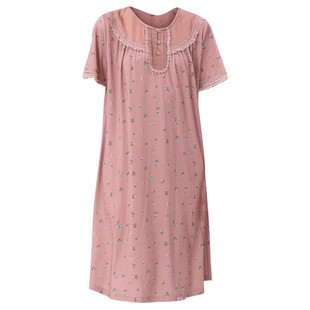 曼诺曼蒂克睡衣女夏季冰雪丝女圆领套装睡裙短袖印花蕾丝边家居服