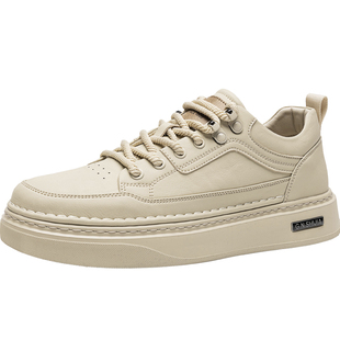 公牛世家小白鞋男款冬季厚底百搭休闲板鞋男士潮牌高级感真皮男鞋