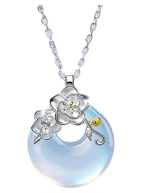 老凤祥山茶花平安扣纯银项链女