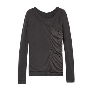 【TAK L.联名】例外春季款气质拼接不对称毛针织衫女真丝修身上衣