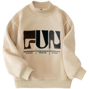 小象汉姆童装男童卫衣加绒半高领儿童一体绒打底衫冬装新款2025潮