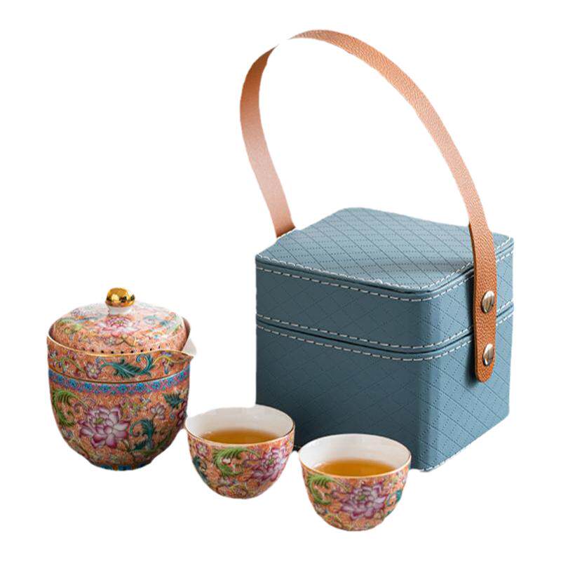 珐琅彩旅行茶具套装收纳包