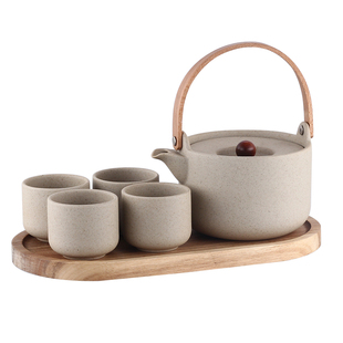 简约冷水壶家用养生陶茶壶热水开水耐高温凉水壶杯子套装带盖陶瓷