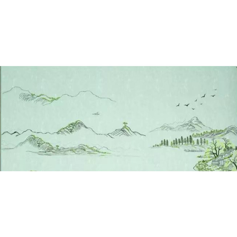 独绣新款山水客厅墙布刺绣
