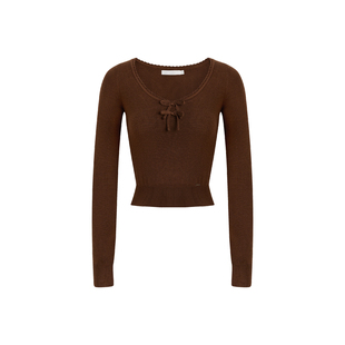 任敏同款 Kroche  双蝴蝶结 羊绒羊毛 花边U领长袖打底针织衫