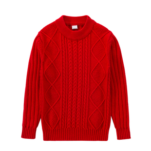 儿童羊绒衫红色毛衣男童女童套头打底羊毛衫宝宝中大童亲子装童装