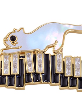卡通音乐天然贝壳猫咪胸针