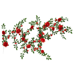 仿真玫瑰花藤铁丝藤蔓店铺门头假花装饰花墙造景空调管道遮挡美化