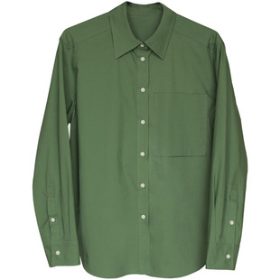 宽松直筒长袖纯棉翻领衬衫复古绿色高支棉衬衣慵懒廓型上衣外套女