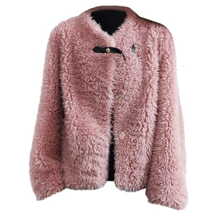 羊剪绒大衣女2025冬新短款小个子设计感海宁羔羊毛毛颗粒皮草外套