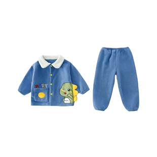 儿童睡衣2025新款秋冬季法兰绒男童加绒加厚保暖珊瑚绒家居服套装