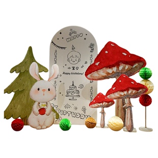 兔子蘑菇男女孩百天生日布置背景kt板兔宝宝家里场景装饰气球定制