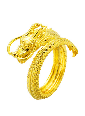 霸气盘龙戒指 越南沙金黄铜镀金开口龙戒 久不掉色指环首饰 男款