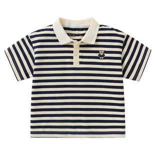 右欧男童短袖T恤女童打底衫条纹夏季新款轻薄抗菌儿童纯色半袖潮