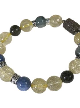 男纯银天然水晶金钛晶