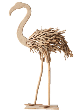 手工火烈鸟客厅装饰摆件木质北欧