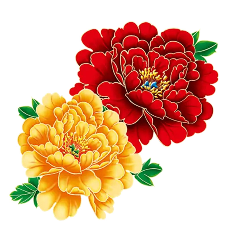 牡丹花冰箱贴墙贴防水自粘贴纸家用中国风装饰贴红黄色遮瑕可移除