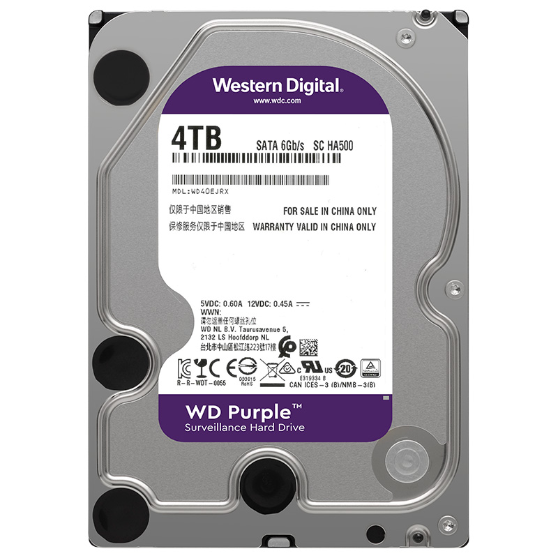 WD/西部数据42PURU-78/WD43PURZ紫盘4TB安防监控台式机械硬盘CMR